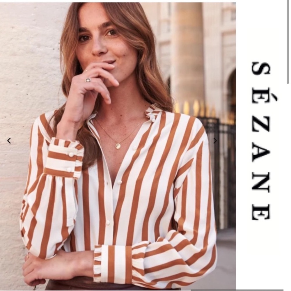 Sezane Cuzco Silk Blouse Size Large Striped Top